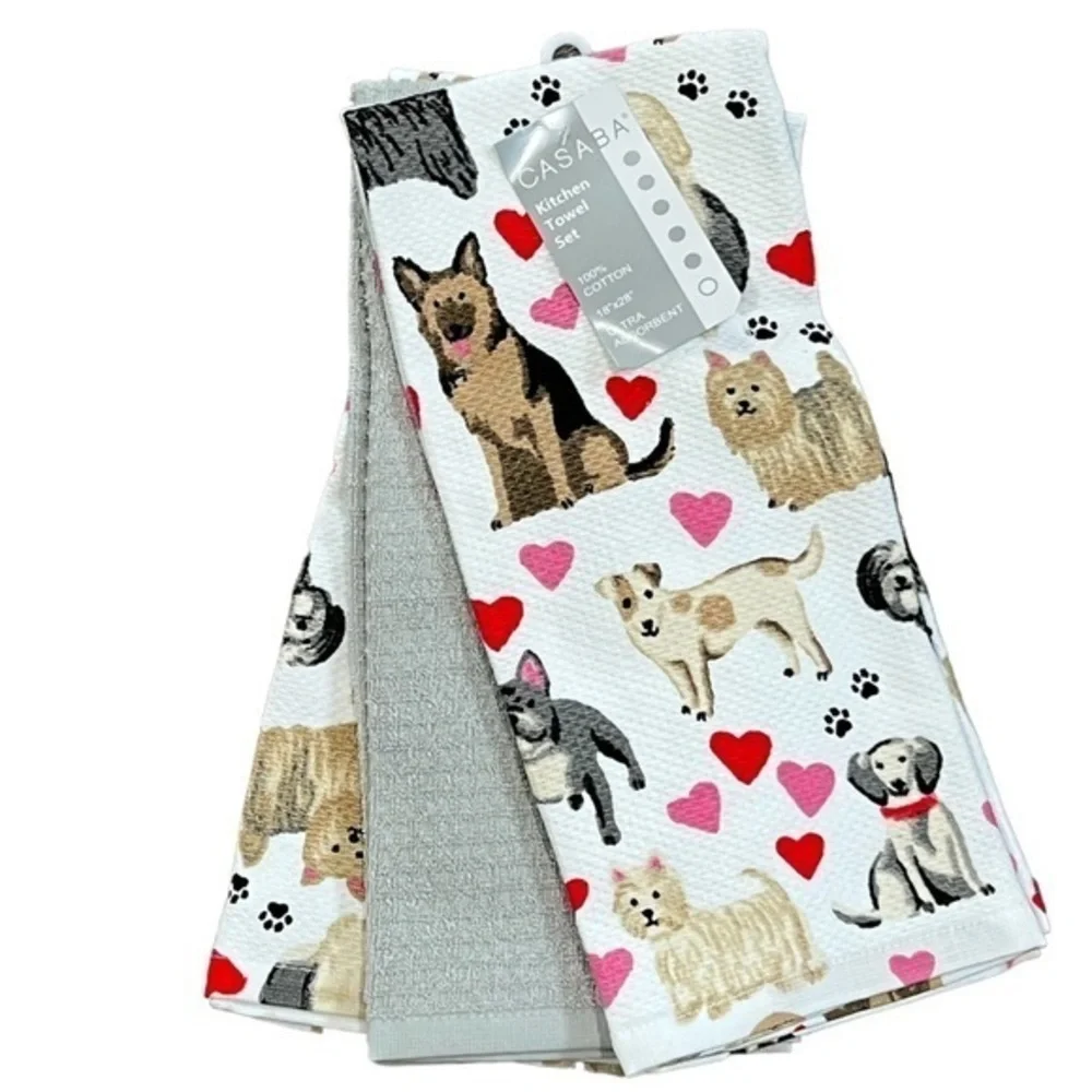Casaba - ‘Dog Breed Valentine 💕’ Dish Towels(3), NWT.
